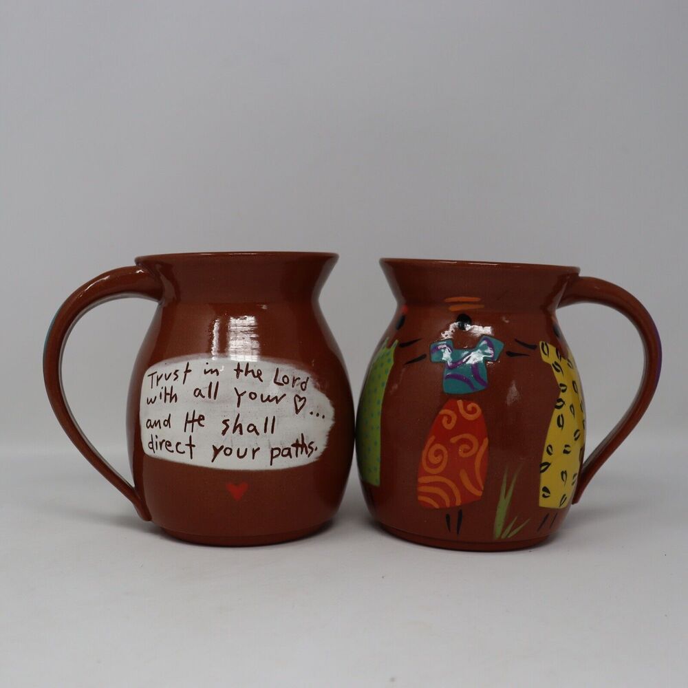 Lot Of 2 Art Pottery Scripture Coffee Mugs Proverbs 3:5.6 & Ephesians 2:8